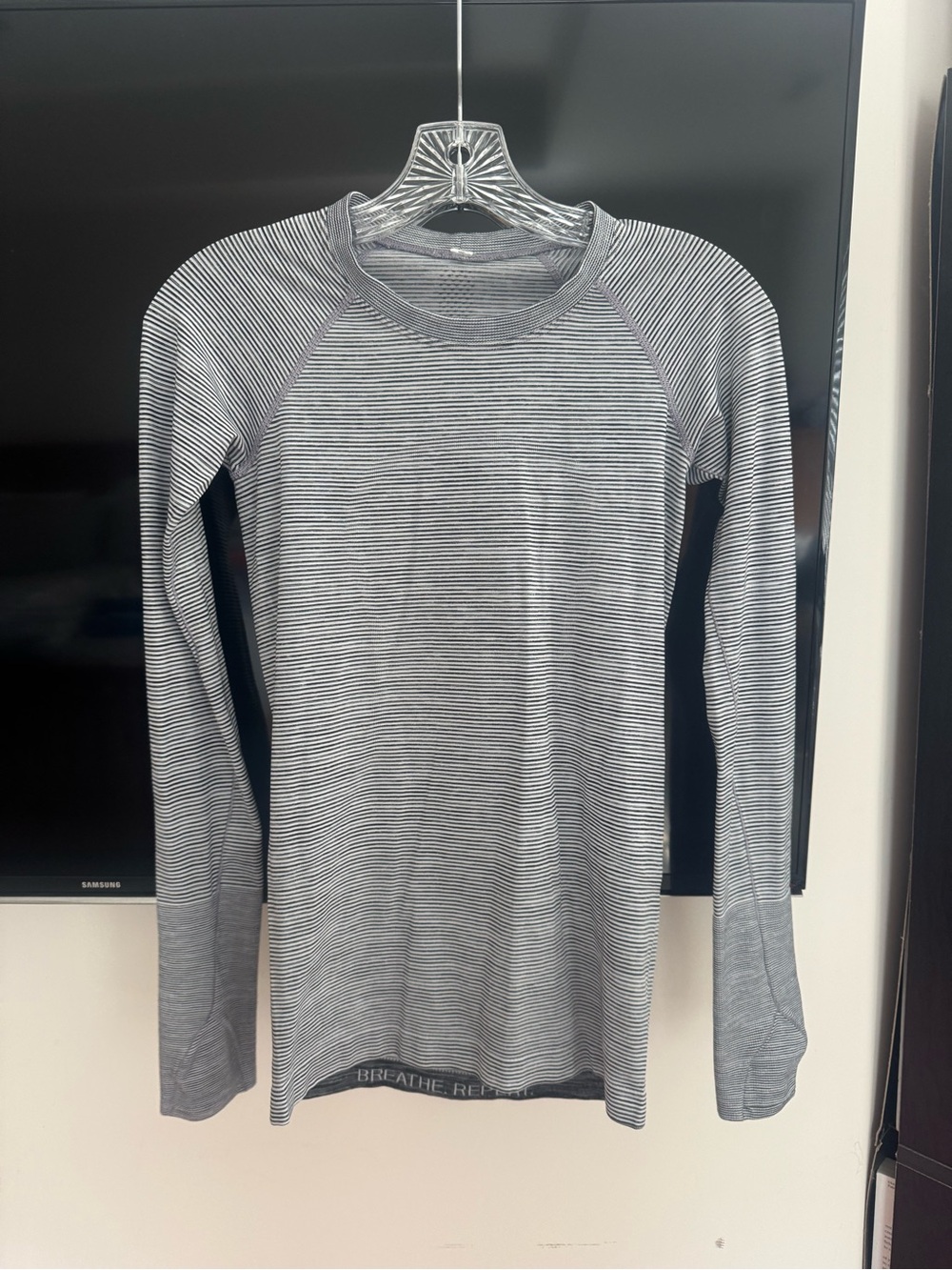 lululemon athletica Gray & White Striped Long-Sleeve Tee